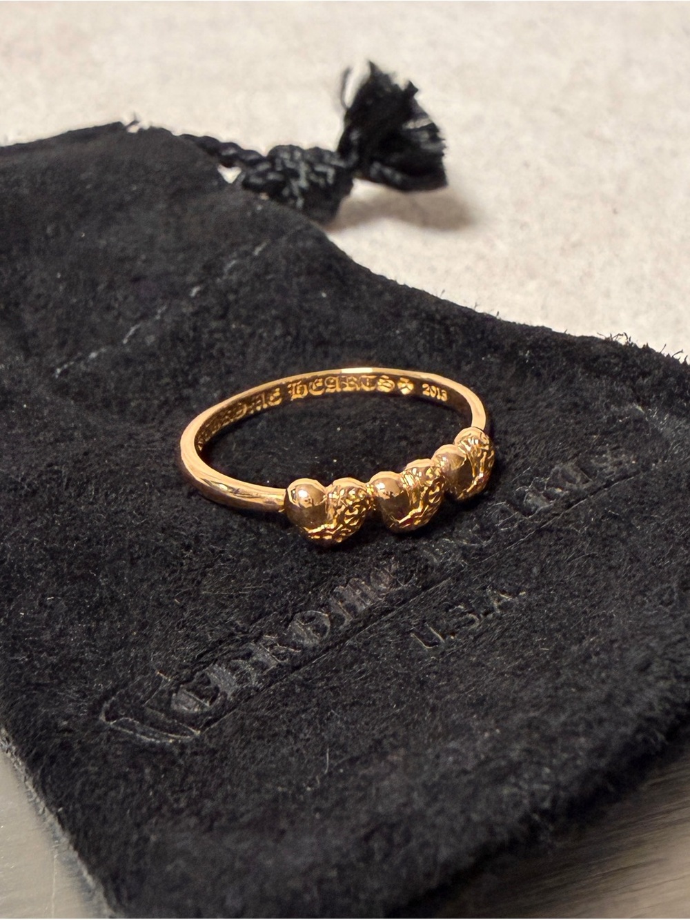 Chrome Hearts 22K Gold Triple Hearts Bubblegum Ring Size 7 (brand new)